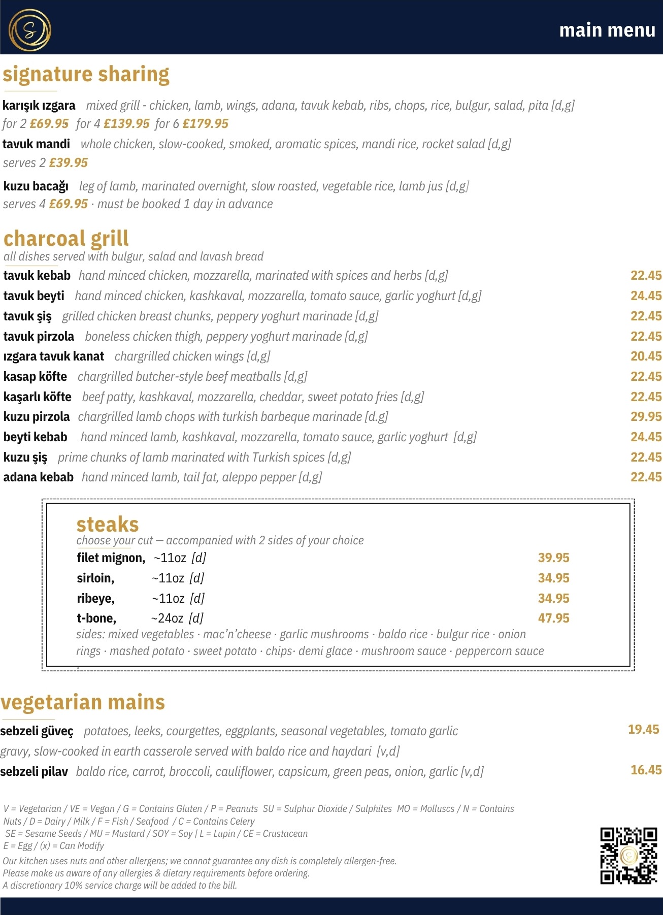 Shish Edinburgh signature sharing, charcoal grill and steaks
