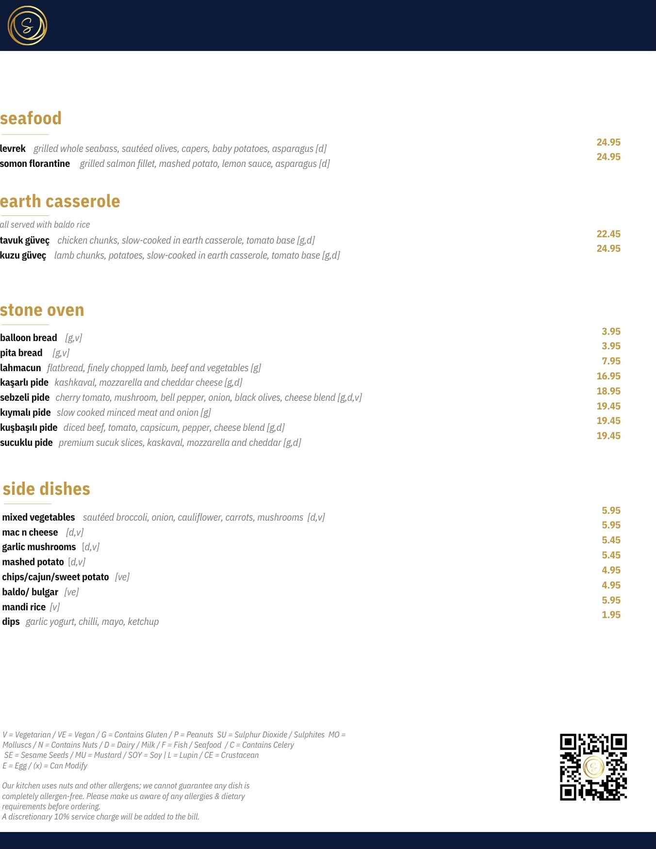 Shish Edinburgh seafood, earth casserole, stone oven and side dishes